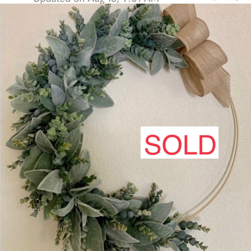 Large Boho Lambs Ear & Eucalyptus Gold Hoop Wreath